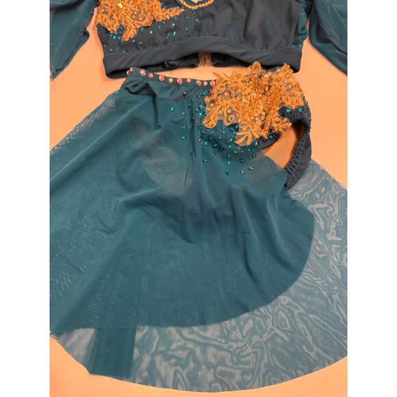 Design Worx Semi-Custom Girls Lyrical 2 Pc Costume Blue Gold Stones Added YL - Picture 2 of 11